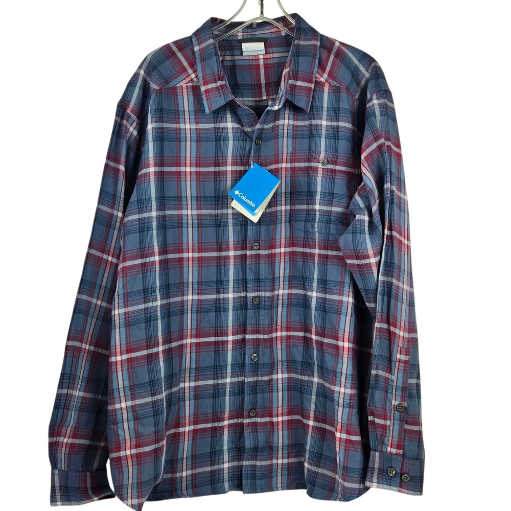 Columbia Cornell Woods Flannel Shirt Mens XXL Blue Red Plaid Cotton AM1523 NWT